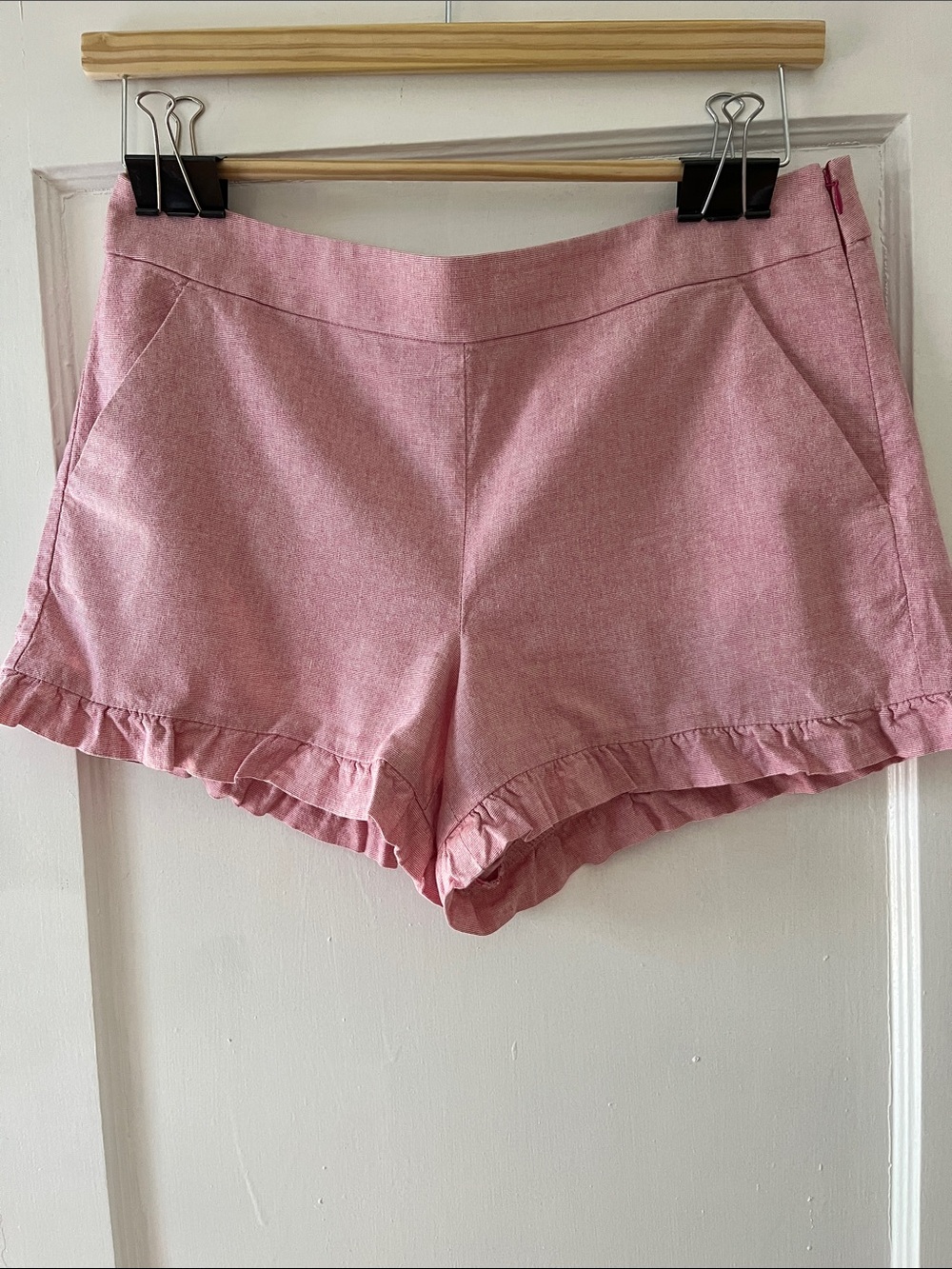 LOFT Pink High-Waist Ruffle Hem Shorts
